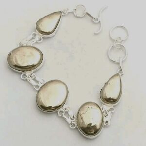 Apache Pyrite Gemstone (29 Gms) 925 Sterling Silver Handmade Link Bracelet